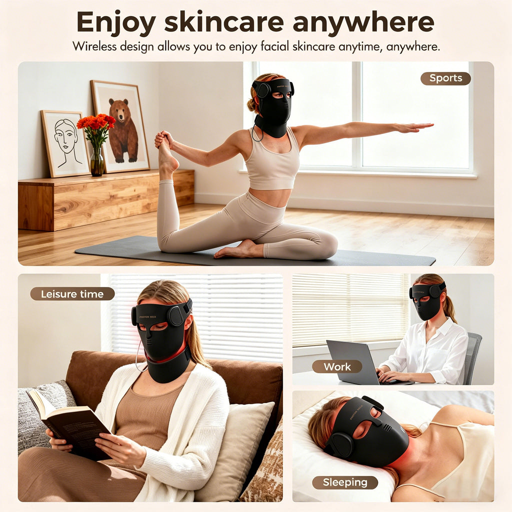 Masque LED Anti-Âge Luxe pour le Visage et le Cou – Technologie 4D Sans Fil
