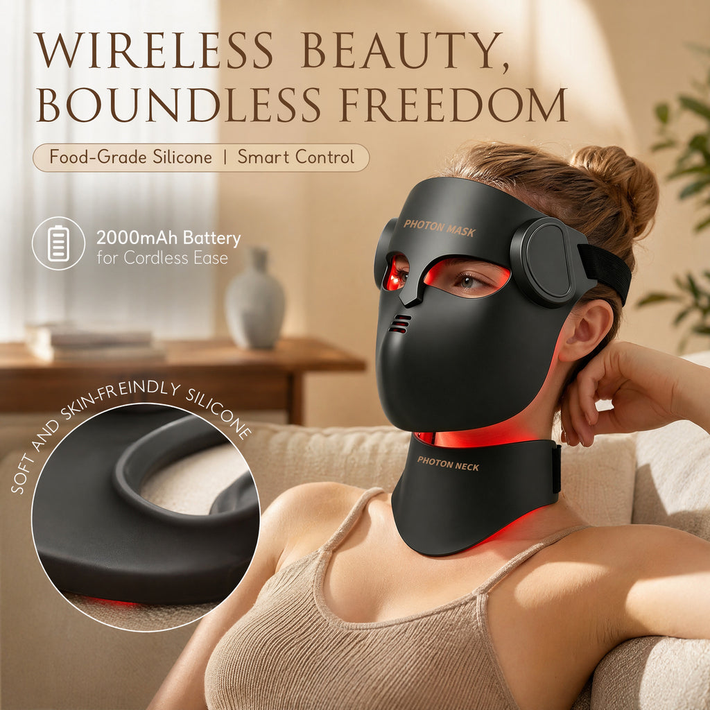 Masque LED Anti-Âge Luxe pour le Visage et le Cou – Technologie 4D Sans Fil