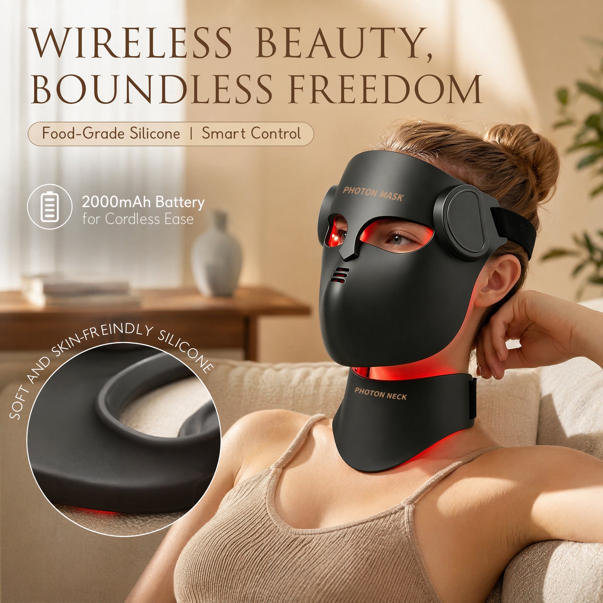 Masque LED Anti-Âge Luxe pour le Visage et le Cou – Technologie 4D Sans Fil