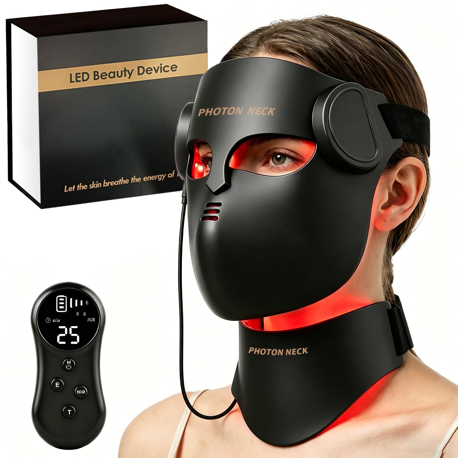 Masque LED Anti-Âge Luxe pour le Visage et le Cou – Technologie 4D Sans Fil
