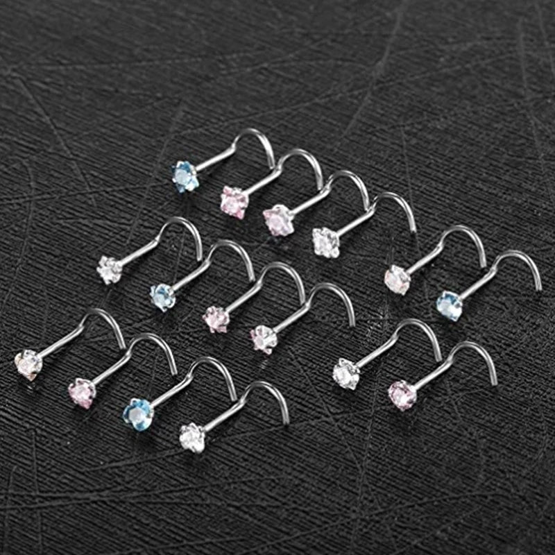Collection Prestige™ – Lot de 4 Piercings de Nez Cœur, Étoile & Carré