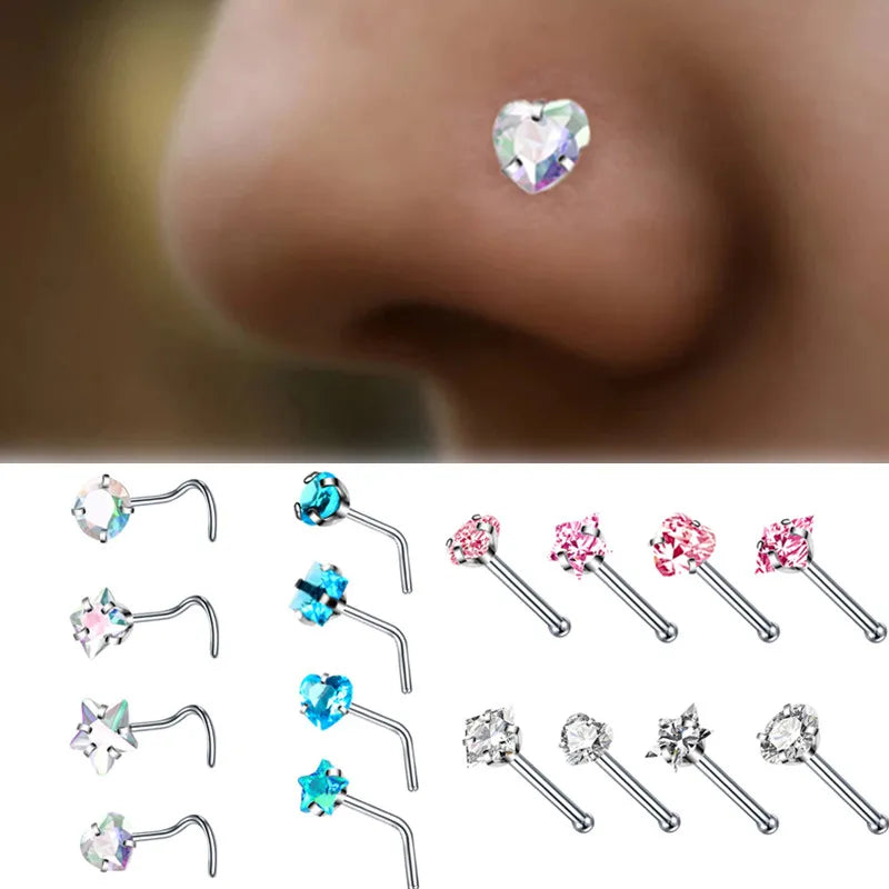 Collection Prestige™ – Lot de 4 Piercings de Nez Cœur, Étoile & Carré