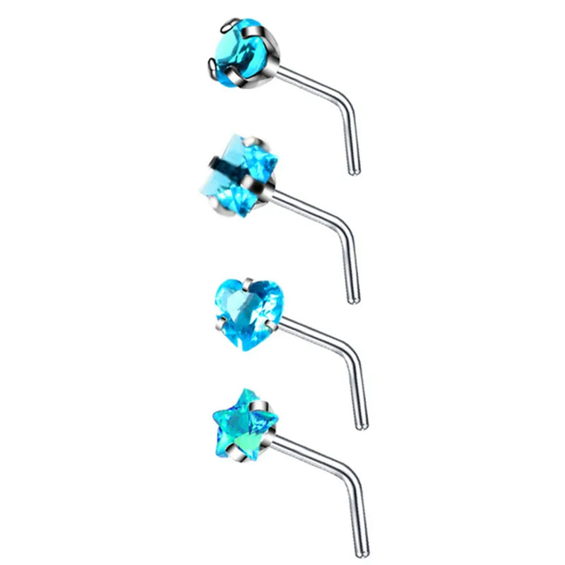 Collection Prestige™ – Lot de 4 Piercings de Nez Cœur, Étoile & Carré