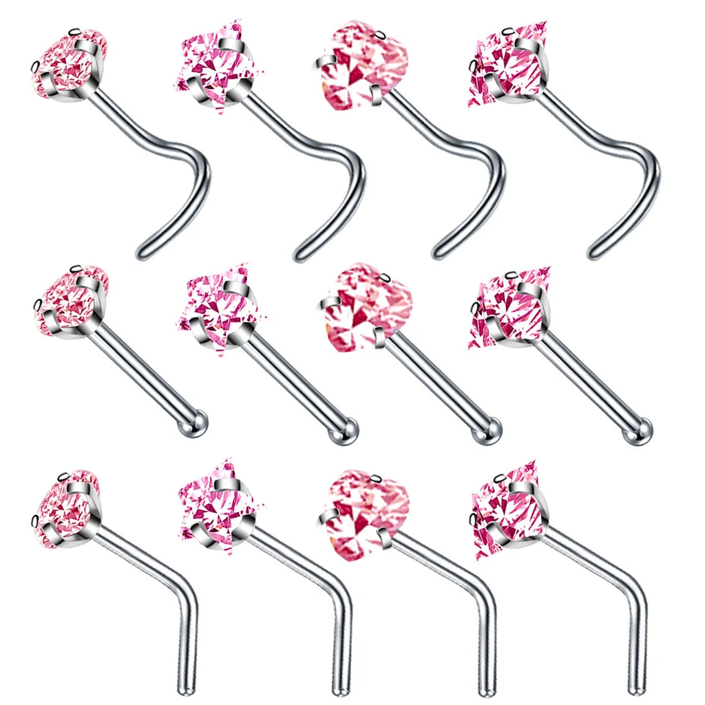 Collection Prestige™ – Lot de 4 Piercings de Nez Cœur, Étoile & Carré