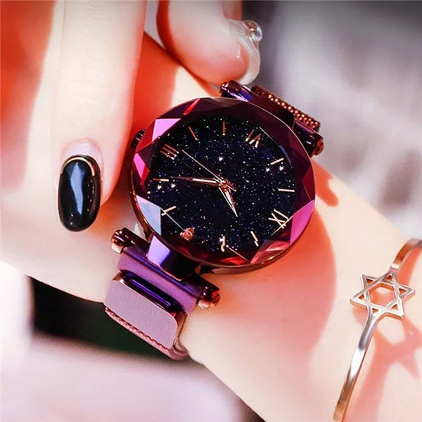 Montre Femme Ciel Étoilé – Bracelet Maille Magnétique & Mouvement Quartz