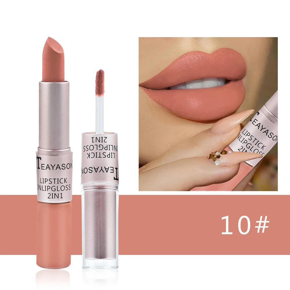 Rouge à Lèvres Velours Mat Premium – Longue Tenue 2-en-1 💄
