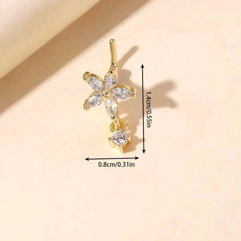 Piercing de Nez Fleur en Cristal – Élégance Florale Dorée