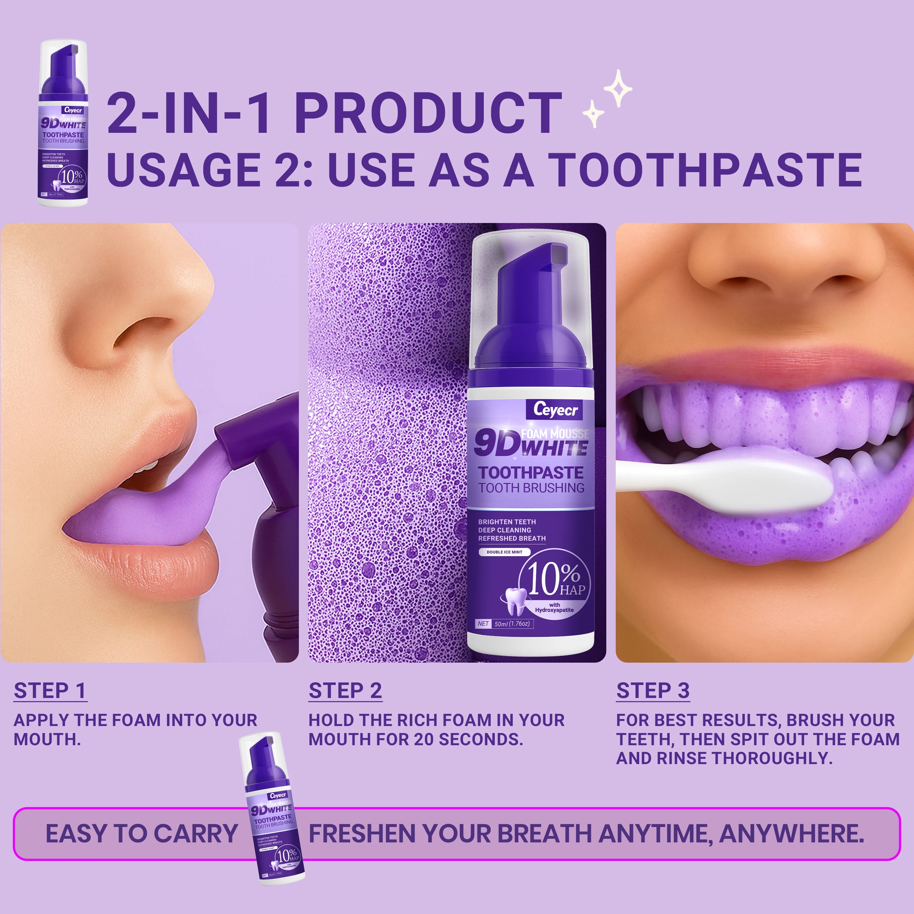 * Dentifrice Mousse 9D Éclat & Blancheur