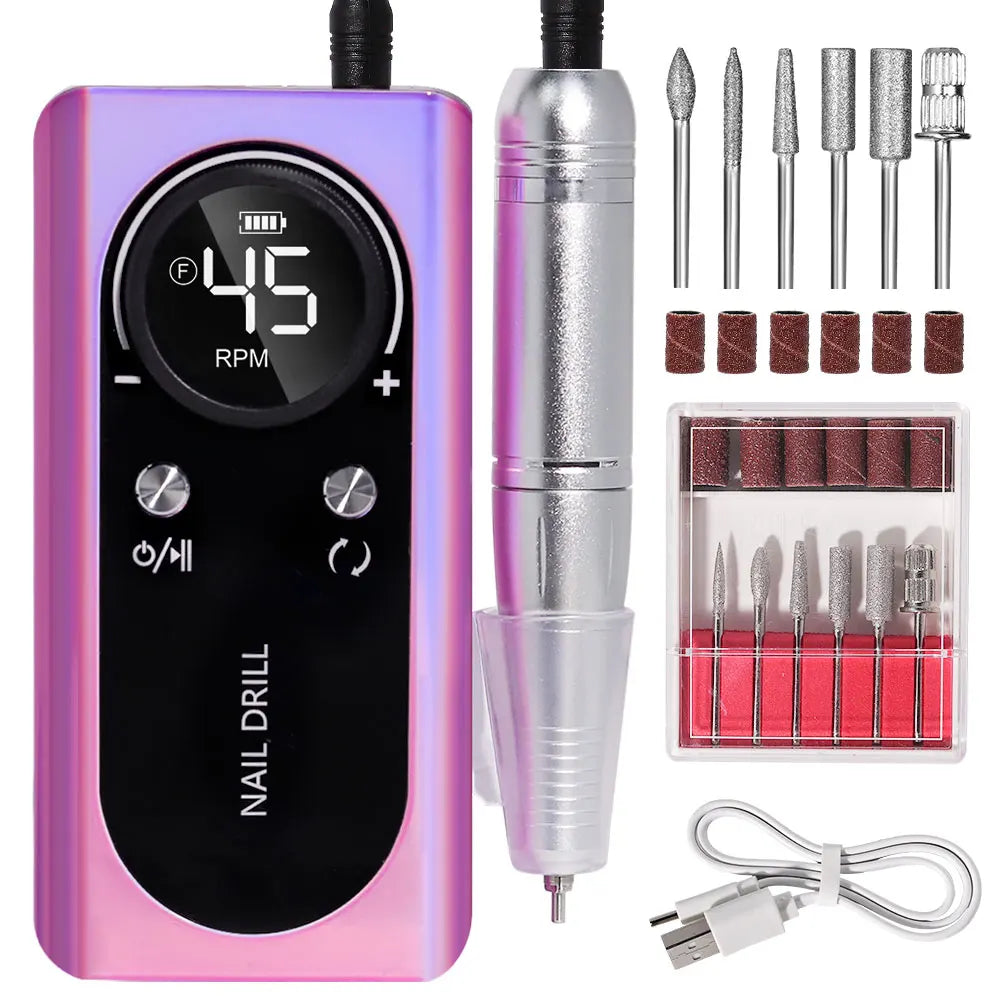 Ponceuse à Ongles Professionnelle 45 000 RPM – Kit Complet Rechargeable Haute Précision avec Écran LCD