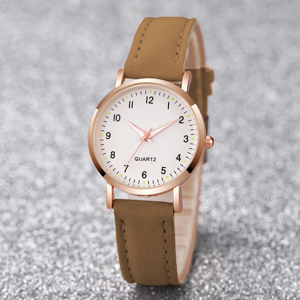 Montre Femme Tendance Décontractée – Bracelet en Cuir, Mouvement Quartz