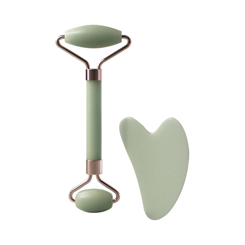 Rouleau de Massage Visage en Quartz Rose avec Pierre Gua Sha