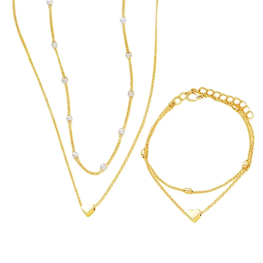Parure Élégance Royale – Collier & Bracelet Cœur Perlé