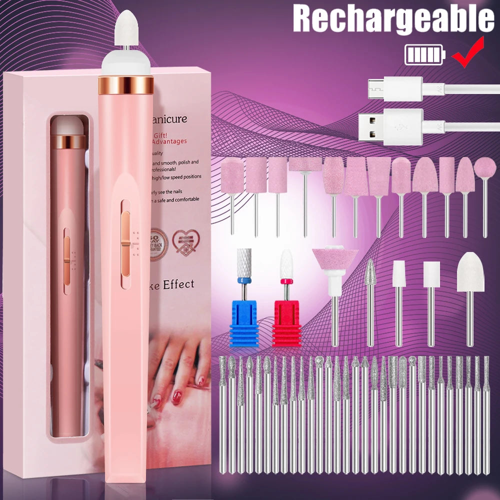 Set de Manucure et Pédicure Portable Électrique – 4 Vitesses Réglables, Kit de Soin des Ongles Rechargeable pour Exfolier et Polir les Ongles