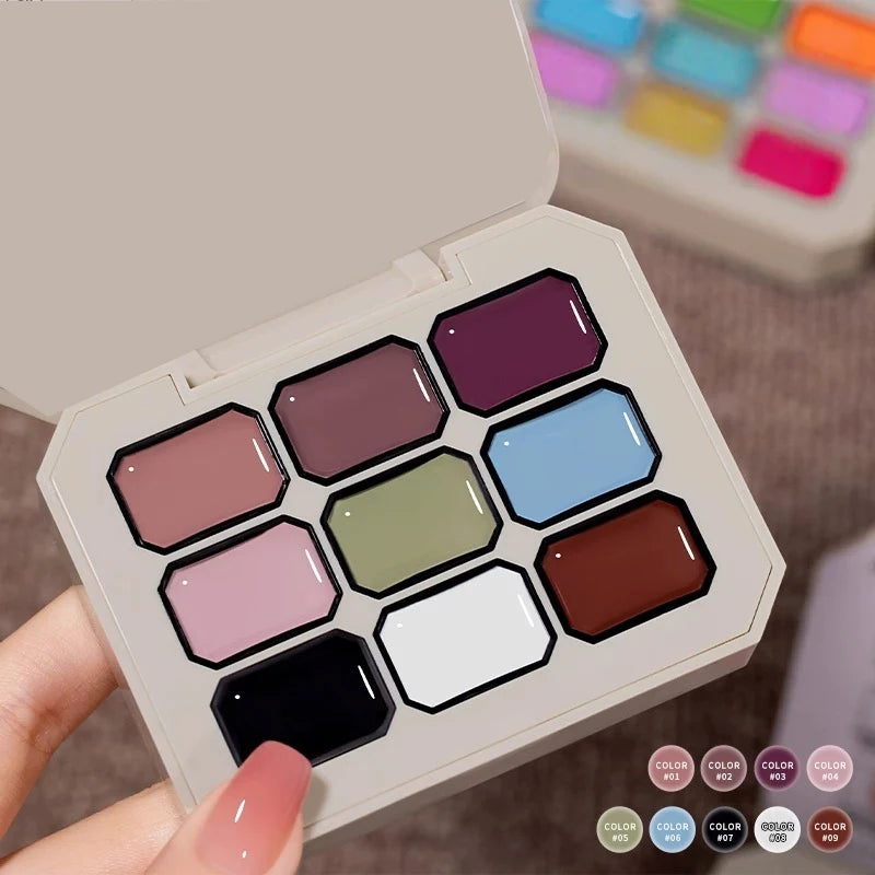 Palette de Gel UV Premium 9 Couleurs – Dégradés Haute Pigmentation pour une Manucure Française Professionnelle