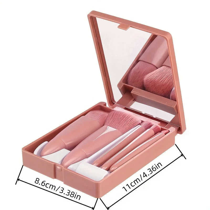 ✨ Coffret Premium de Pinceaux de Maquillage de Voyage – Kit Pliable 5 Pièces avec Miroir Intégré