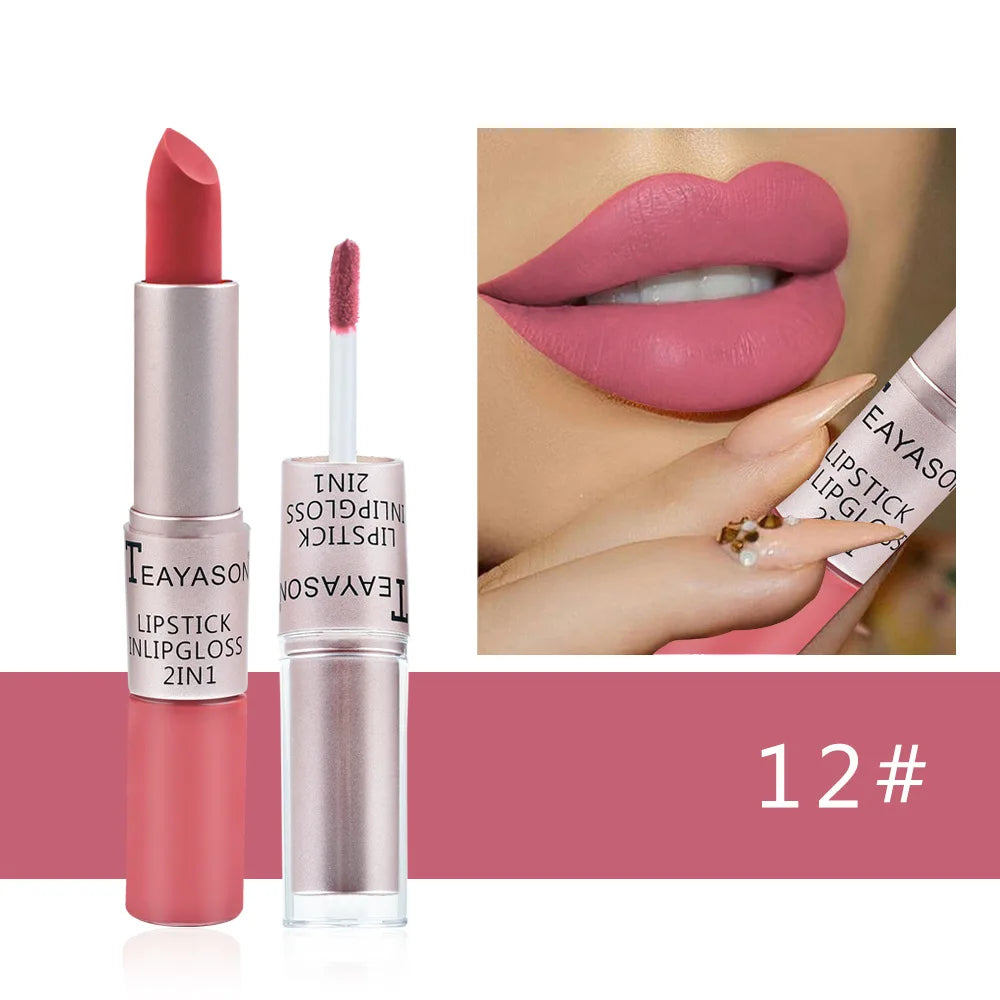 Rouge à Lèvres Velours Mat Premium – Longue Tenue 2-en-1 💄