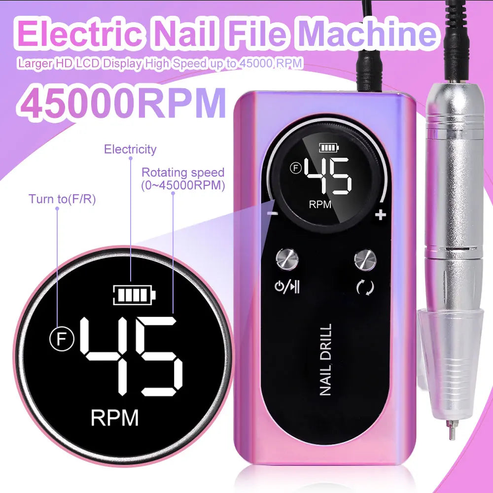 Ponceuse à Ongles Professionnelle 45 000 RPM – Kit Complet Rechargeable Haute Précision avec Écran LCD