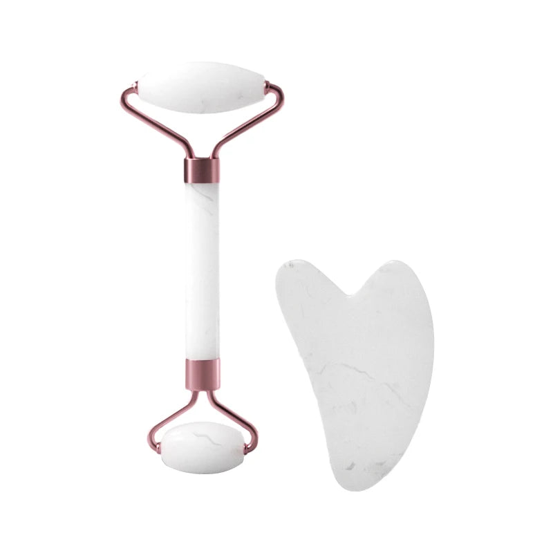 Rouleau de Massage Visage en Quartz Rose avec Pierre Gua Sha