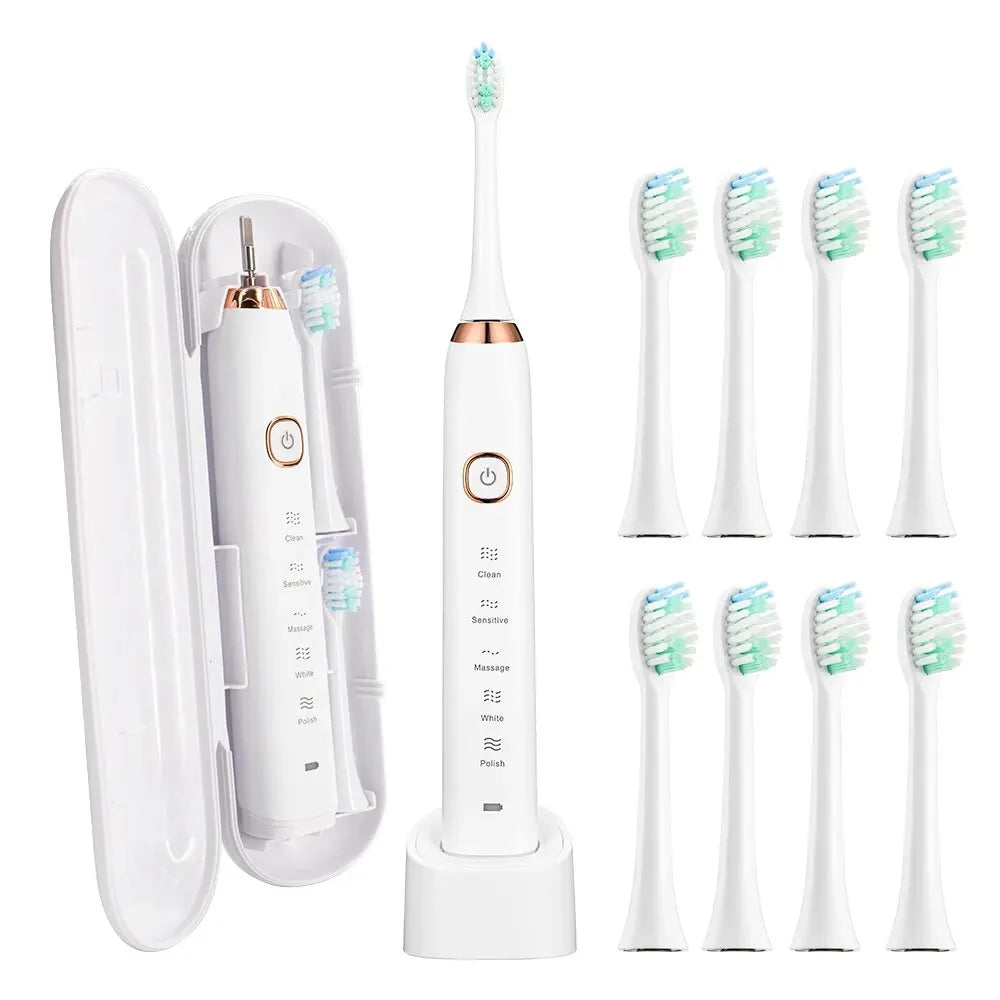 ✨ Brosse à Dents Électrique Sonique Professionnelle – Nettoyage Profond & Blancheur Éclatante | Rechargeable | 8 Têtes Incluses