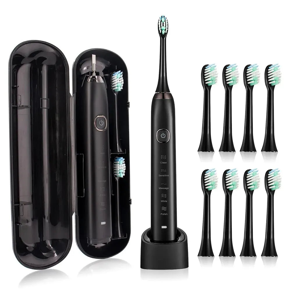 ✨ Brosse à Dents Électrique Sonique Professionnelle – Nettoyage Profond & Blancheur Éclatante | Rechargeable | 8 Têtes Incluses