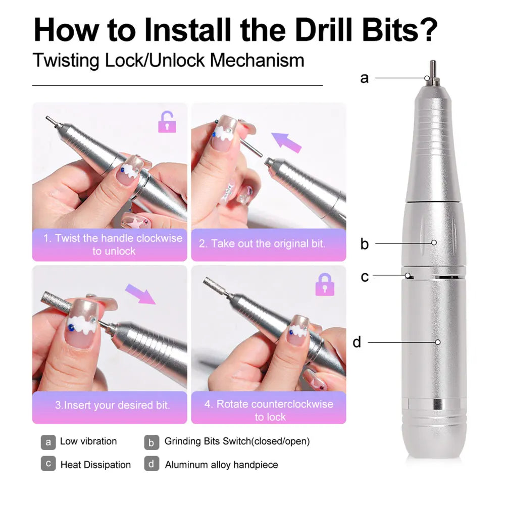 Ponceuse à Ongles Professionnelle 45 000 RPM – Kit Complet Rechargeable Haute Précision avec Écran LCD