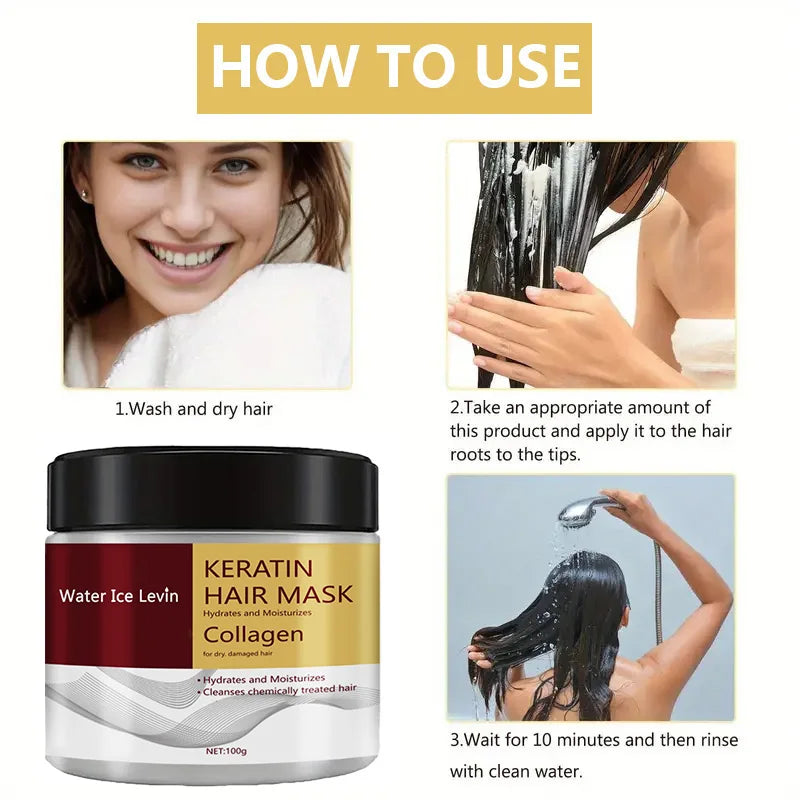 Masque Capillaire à la Kératine et au Collagène – Hydratant, Réparateur et Anti-Frisottis pour Cheveux Abîmés