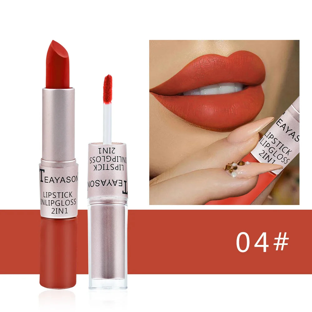 Rouge à Lèvres Velours Mat Premium – Longue Tenue 2-en-1 💄