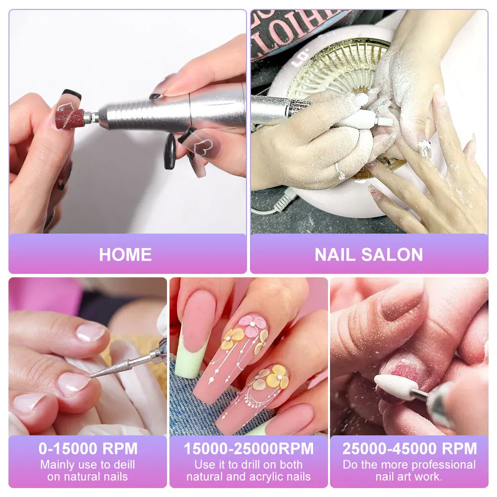 Ponceuse à Ongles Professionnelle 45 000 RPM – Kit Complet Rechargeable Haute Précision avec Écran LCD