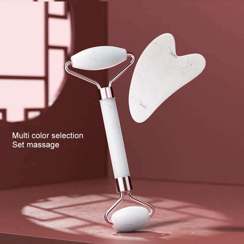 Rouleau de Massage Visage en Quartz Rose avec Pierre Gua Sha