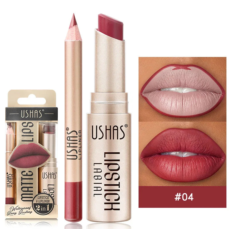 Crayon à Lèvres Mat  2-En-1 - Longue Tenue et Haute Pigmentation