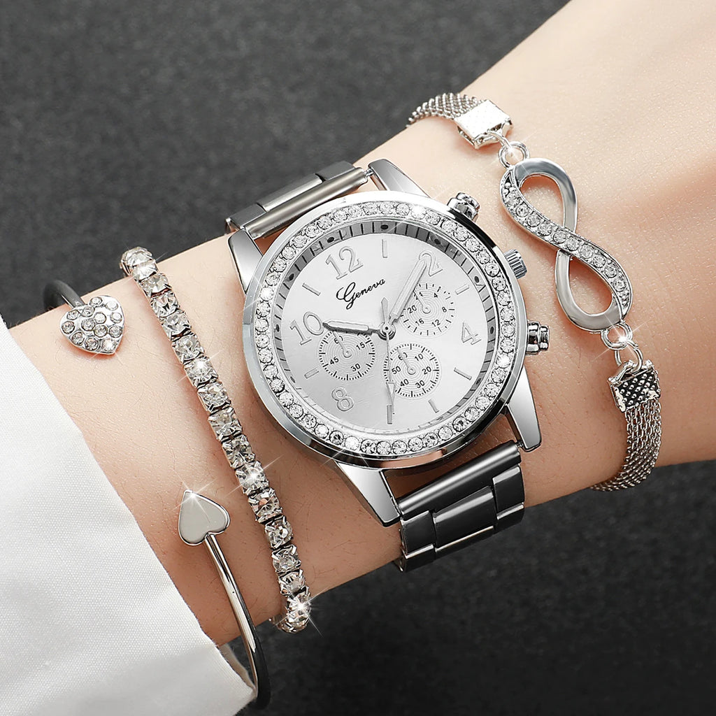 Montre Femme Éclat Majestueux Signature – Acier & Cristaux