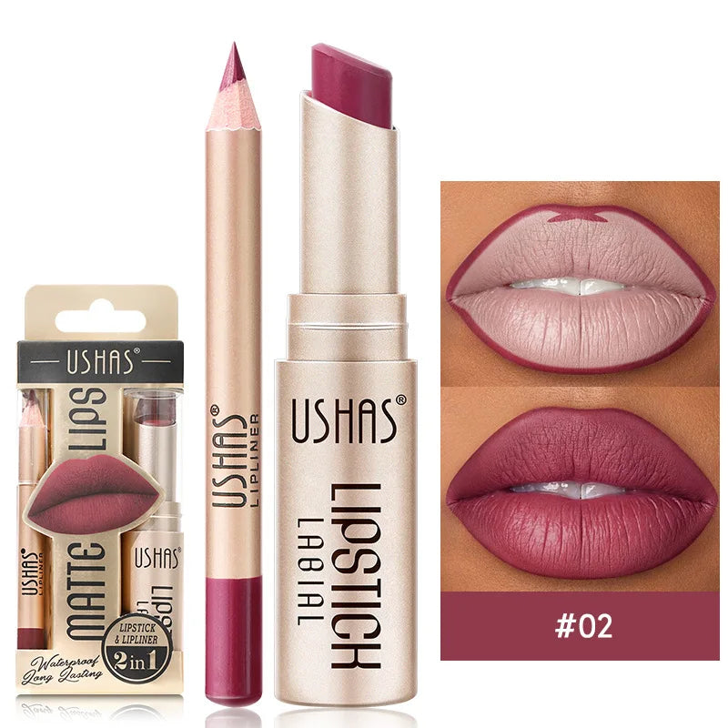 Crayon à Lèvres Mat  2-En-1 - Longue Tenue et Haute Pigmentation