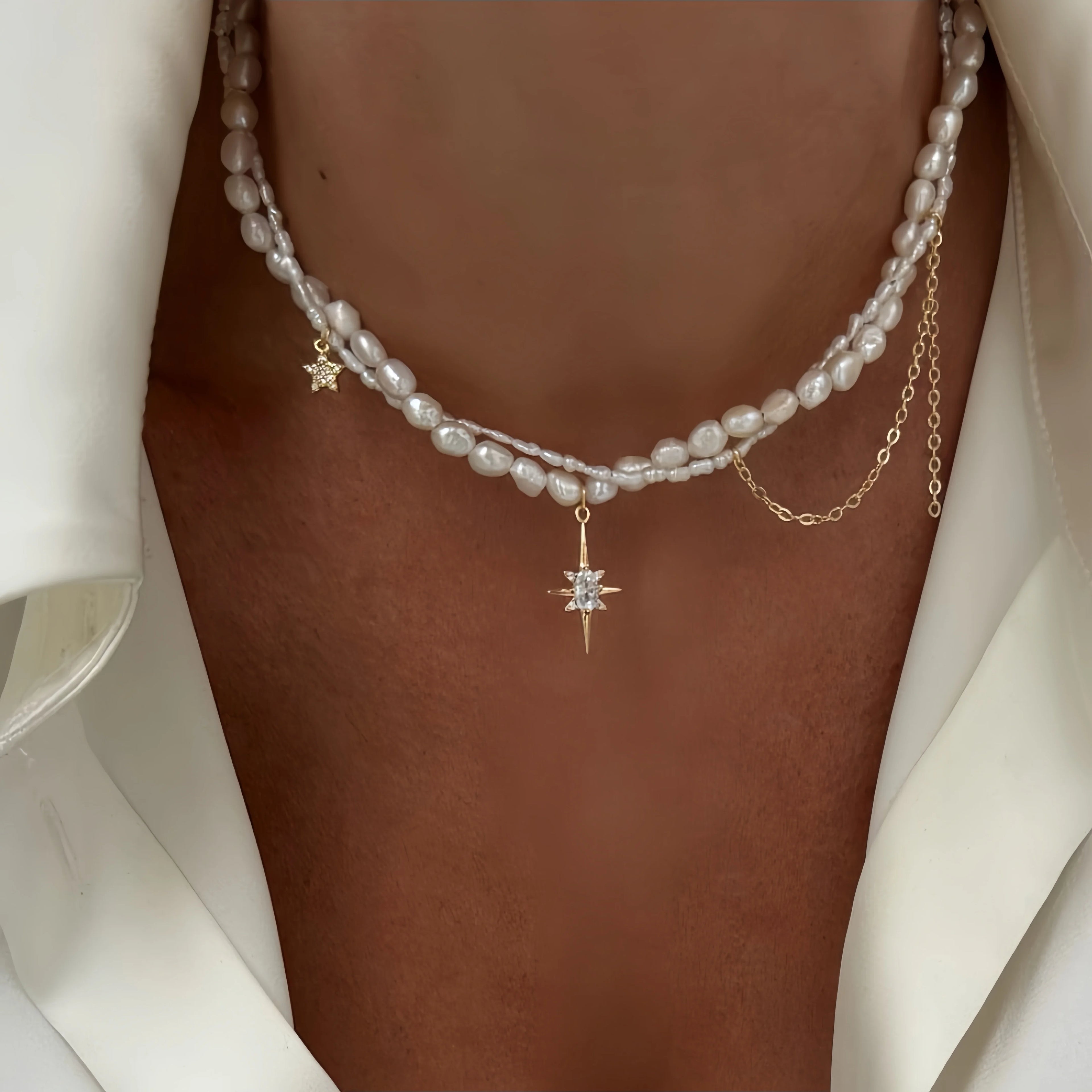 Collier Étoile de Perles – Élégance Argentée