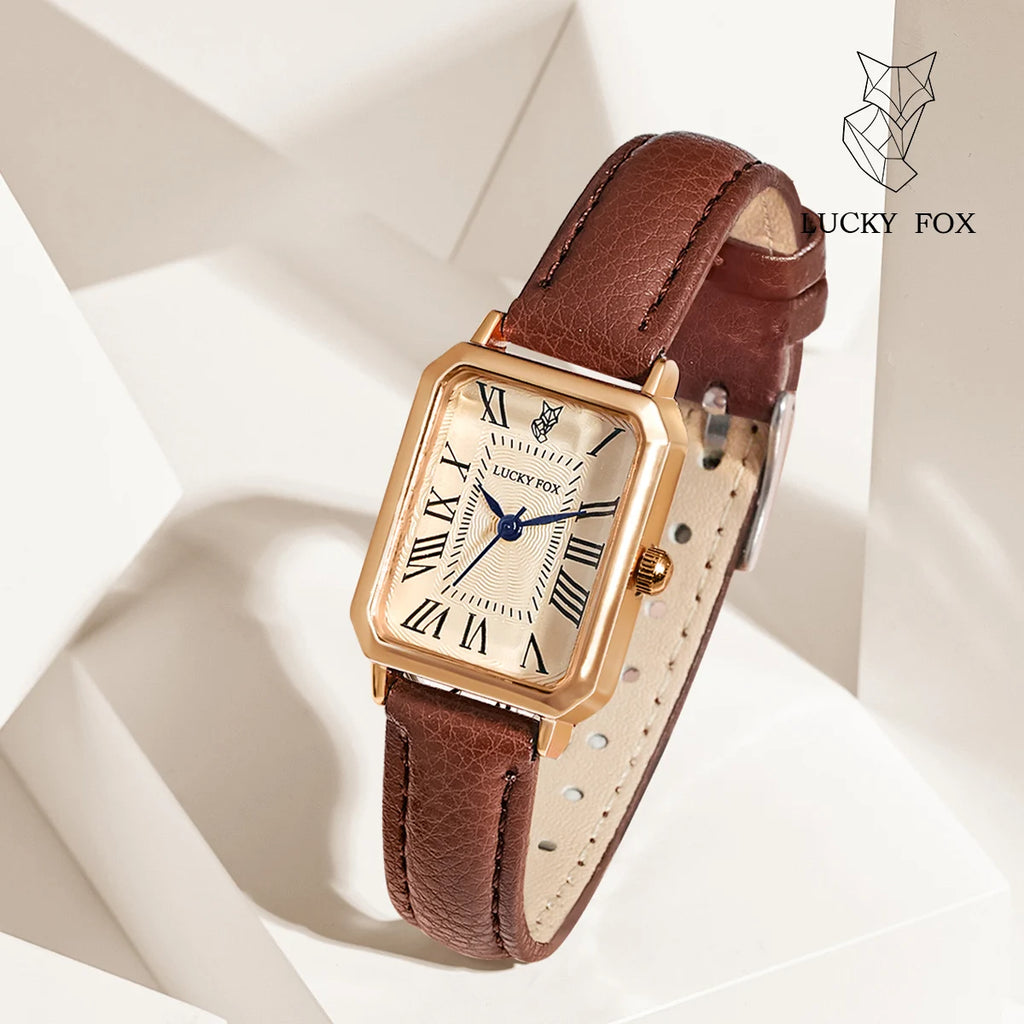 Montre Femme Élégance Absolue – Cadran Doré & Bracelet Cuir Noir