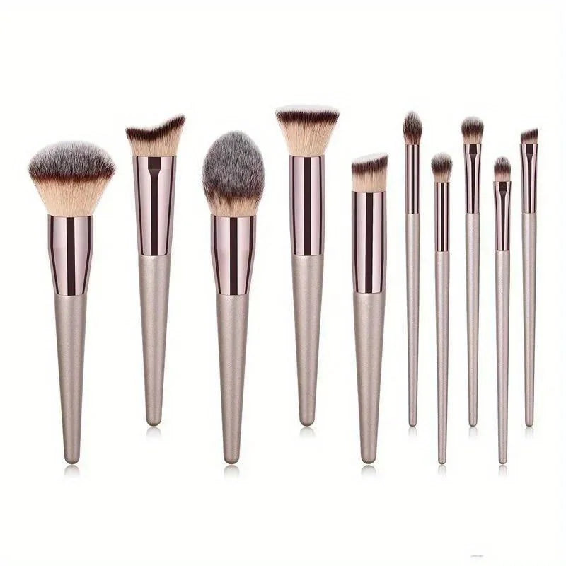 Coffret de 10 Pinceaux de Maquillage Professionnels – Fond de Teint, Poudre, Blush, Correcteur & Fards à Paupières