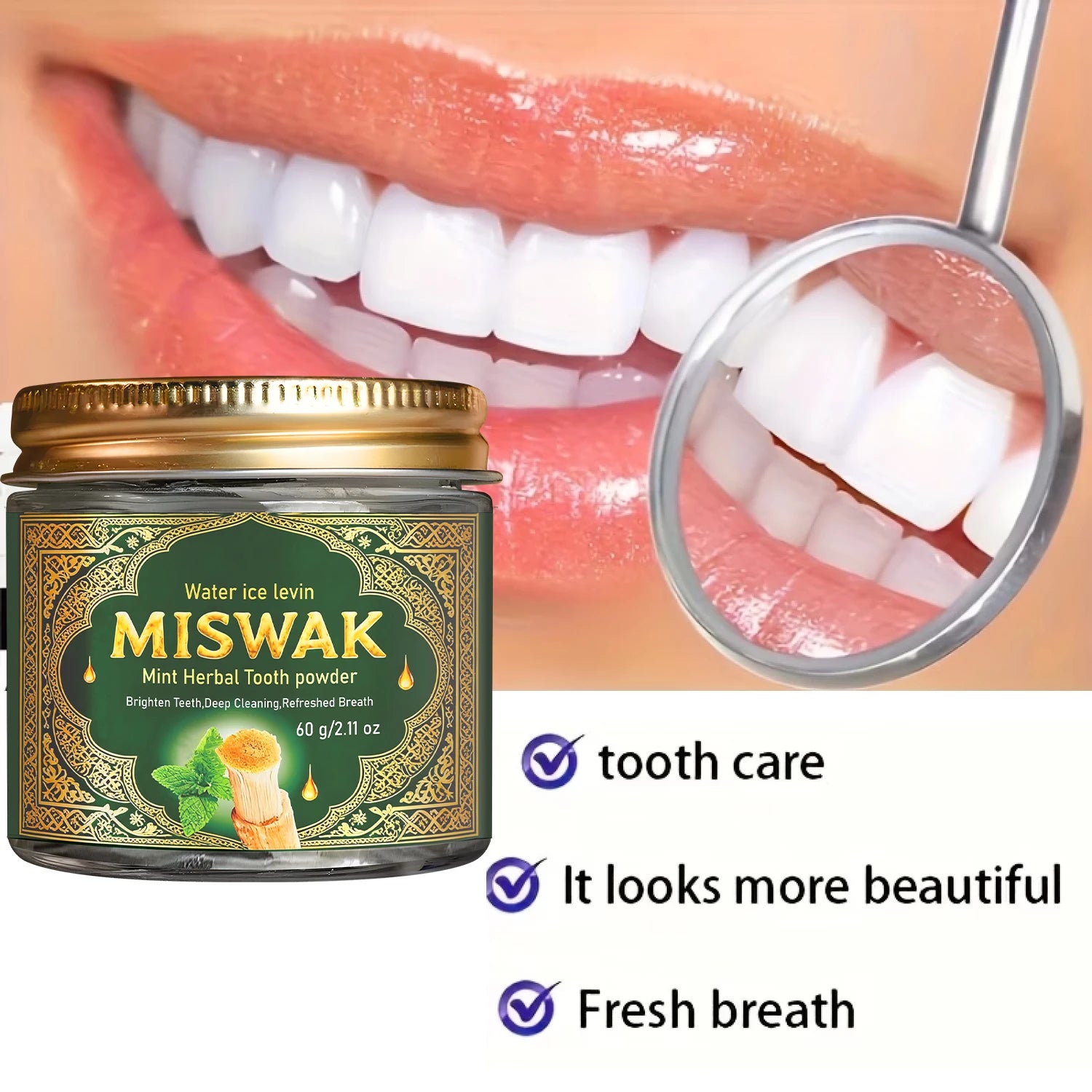 Poudre Dentaire au Miswak Nettoyage Profond & Éclat