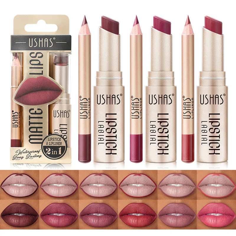 Crayon à Lèvres Mat  2-En-1 - Longue Tenue et Haute Pigmentation