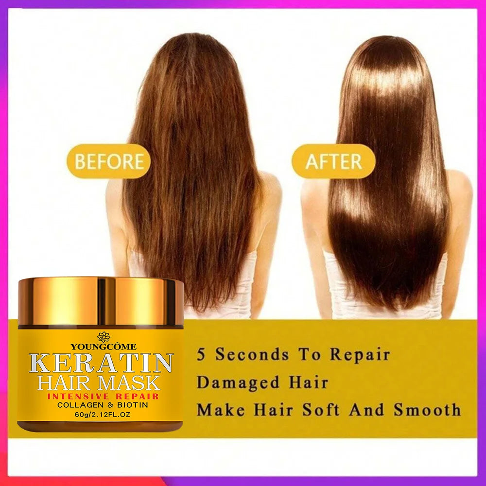 Masque Capillaire Luxe Biotine & Kératine – Réparation Profonde des Cheveux Secs et Abîmés