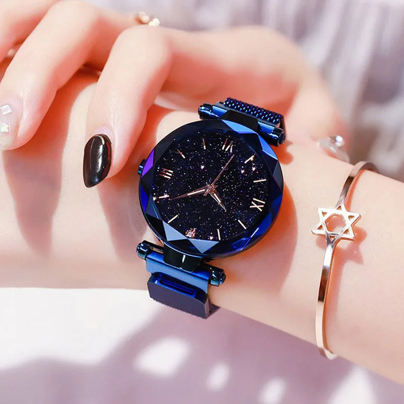 Montre Femme Ciel Étoilé – Bracelet Maille Magnétique & Mouvement Quartz