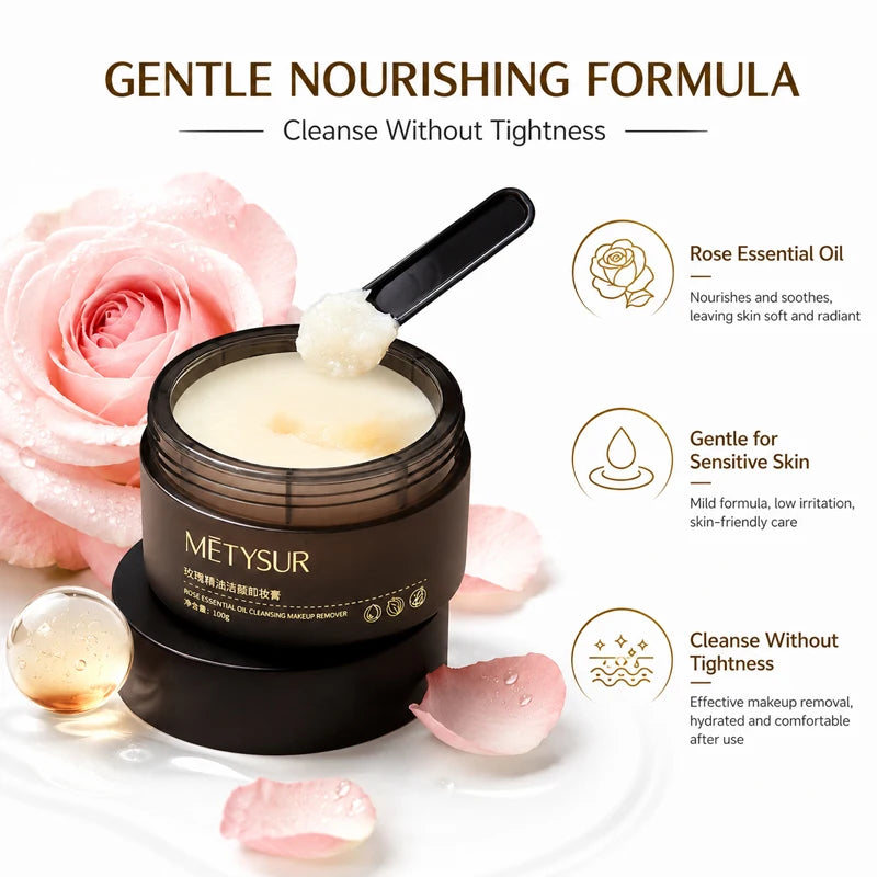 ✨ Baume Démaquillant Luxe à l’Huile de Rose – Démaquillage Waterproof, Nettoyage Profond & Peau Douce Éclatante 💖