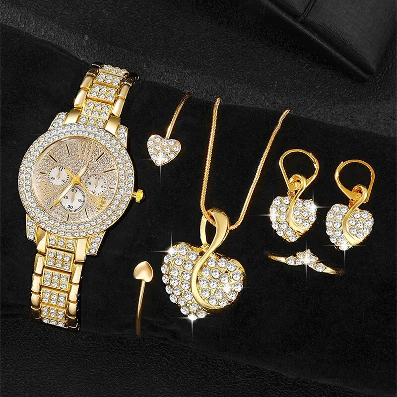 Coffret Signature Luxe – Montre Dorée Femme avec Parure Complète