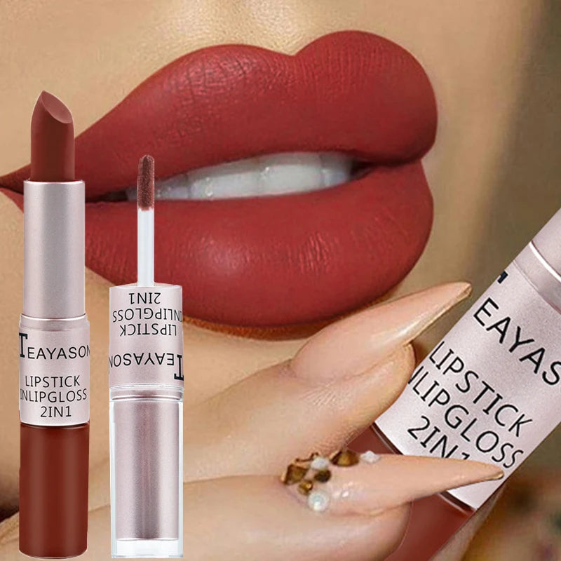 Rouge à Lèvres Velours Mat Premium – Longue Tenue 2-en-1 💄