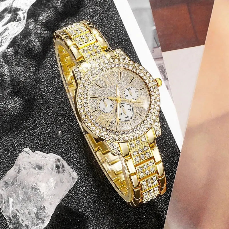 Coffret Signature Luxe – Montre Dorée Femme avec Parure Complète