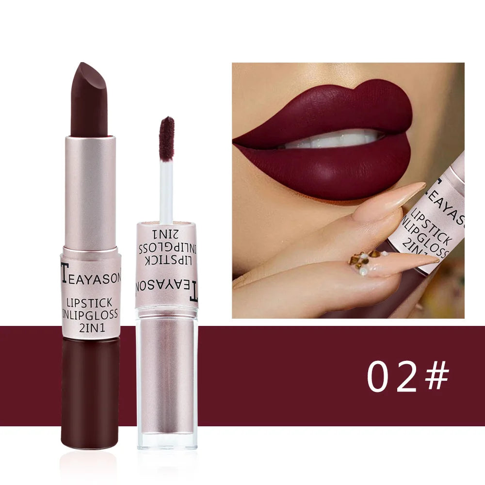 Rouge à Lèvres Velours Mat Premium – Longue Tenue 2-en-1 💄