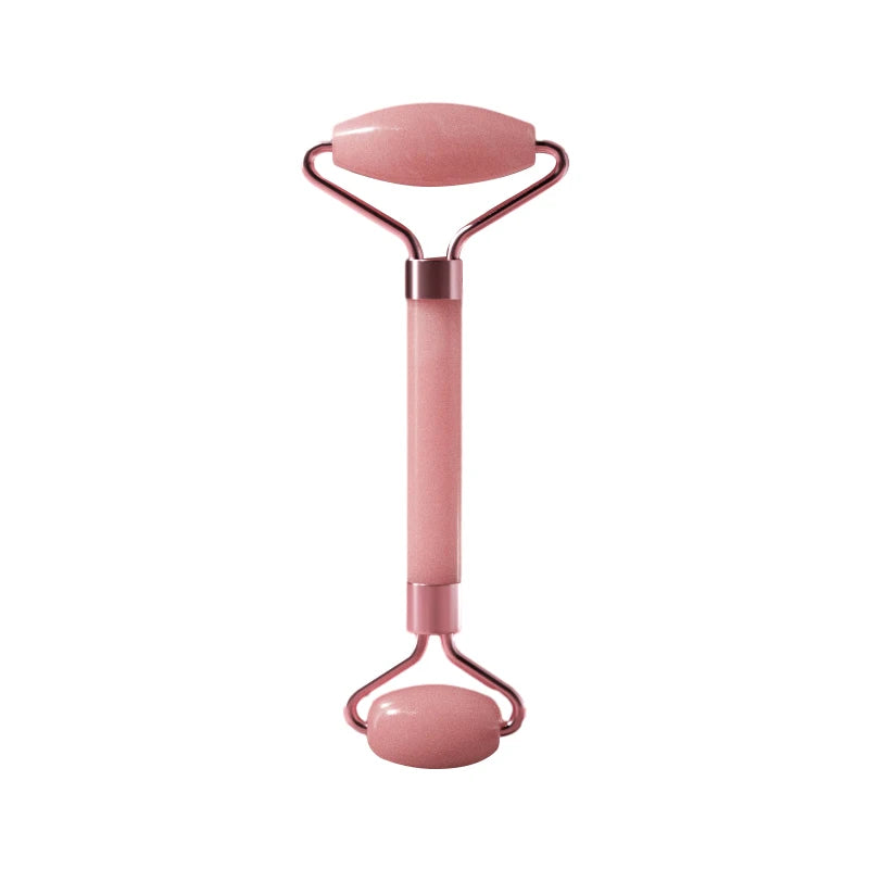 Rouleau de Massage Visage en Quartz Rose avec Pierre Gua Sha