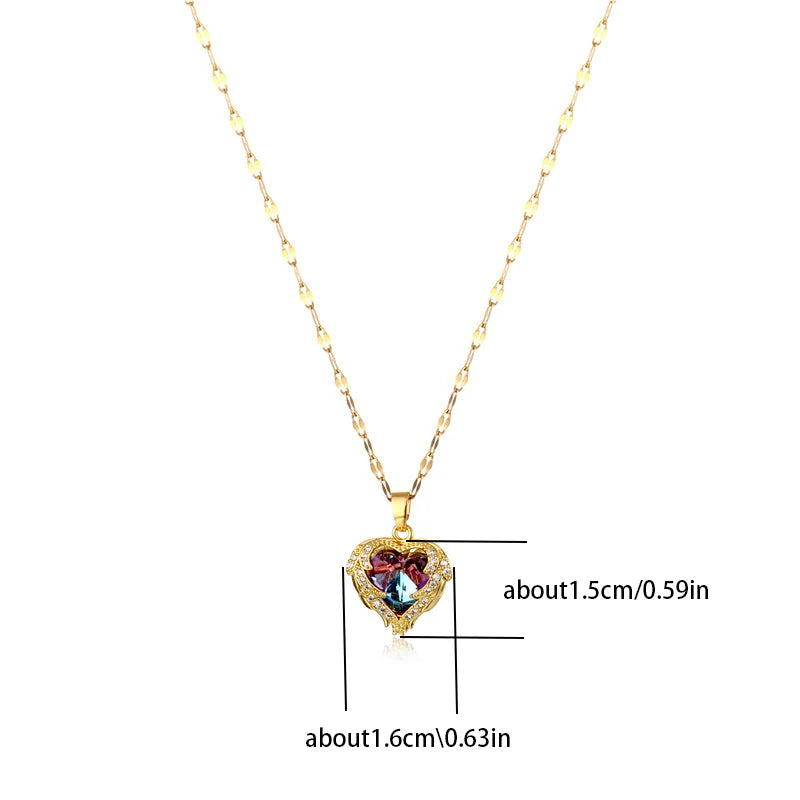 Collier Élégance Cœur – Cristal Multicolore Doré