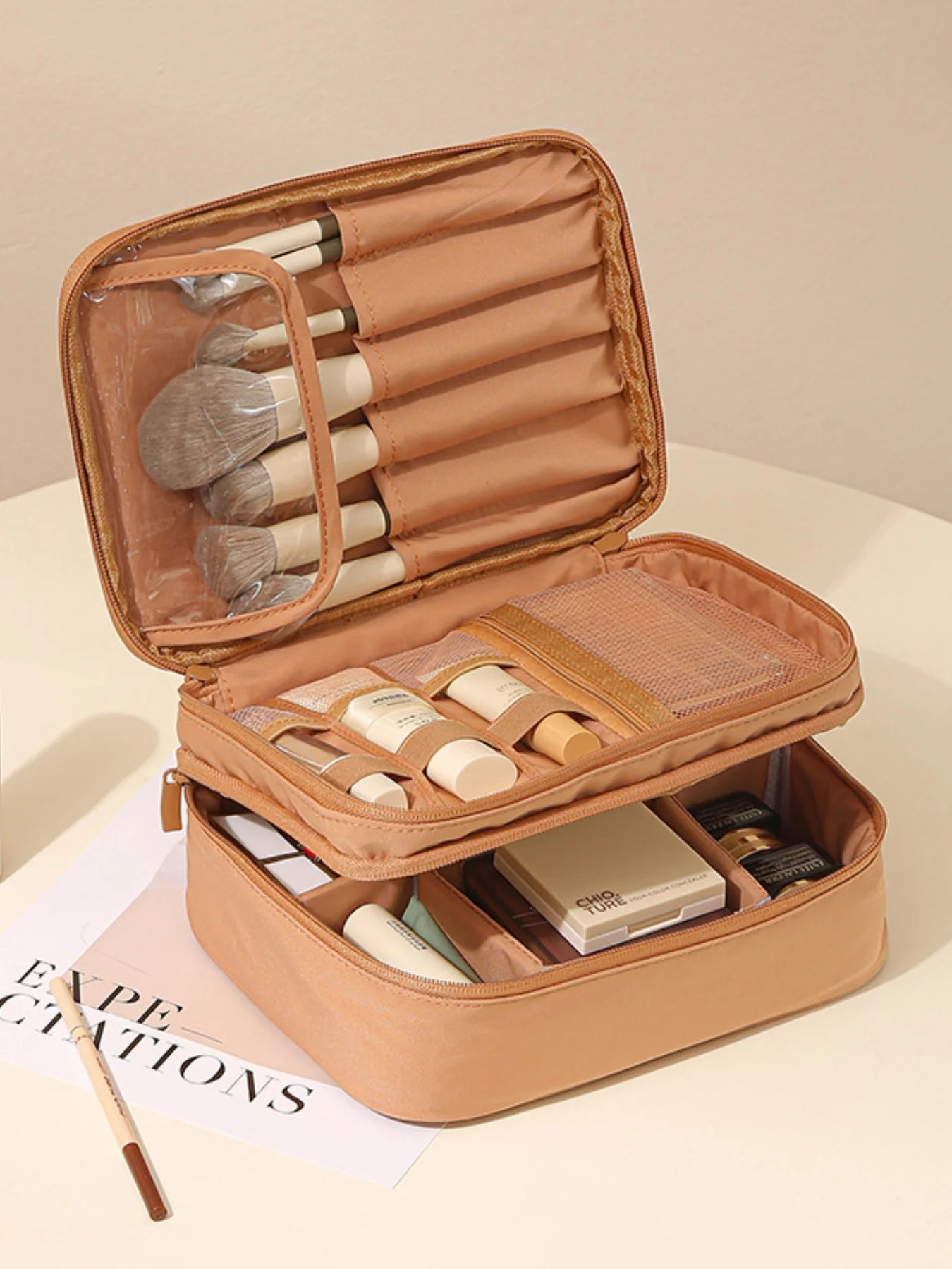 ✨ Trousse de Maquillage Premium Grand Format – Organisateur de Voyage Élégant & Multifonction
