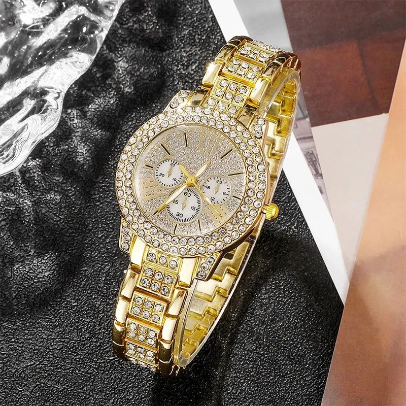 Coffret Signature Luxe – Montre Dorée Femme avec Parure Complète
