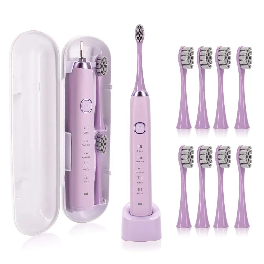 ✨ Brosse à Dents Électrique Sonique Professionnelle – Nettoyage Profond & Blancheur Éclatante | Rechargeable | 8 Têtes Incluses