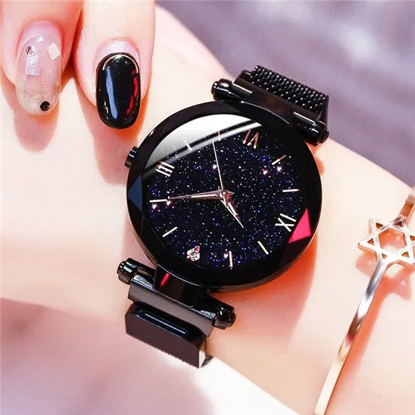 Montre Femme Ciel Étoilé – Bracelet Maille Magnétique & Mouvement Quartz